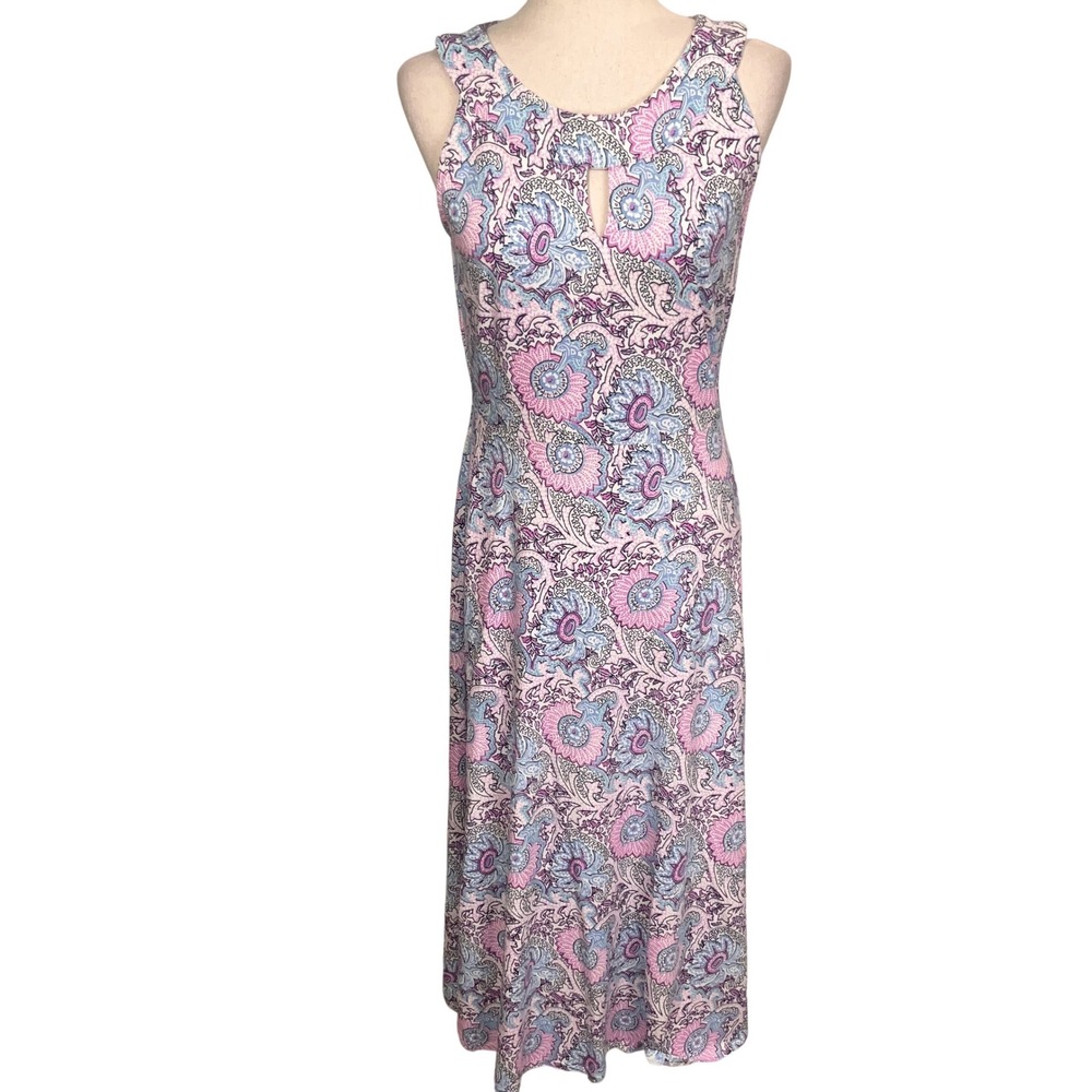 Talbots Dress Womens MP Pink Blue Maxi Paisley Floral Keyhole Summer Lightweight